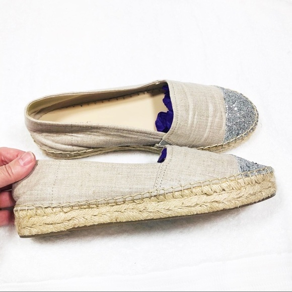 Guess 🔥SALE🔥 tan JAALI espadrilles with glitter cap toe Sz8.5 - Picture 6 of 9